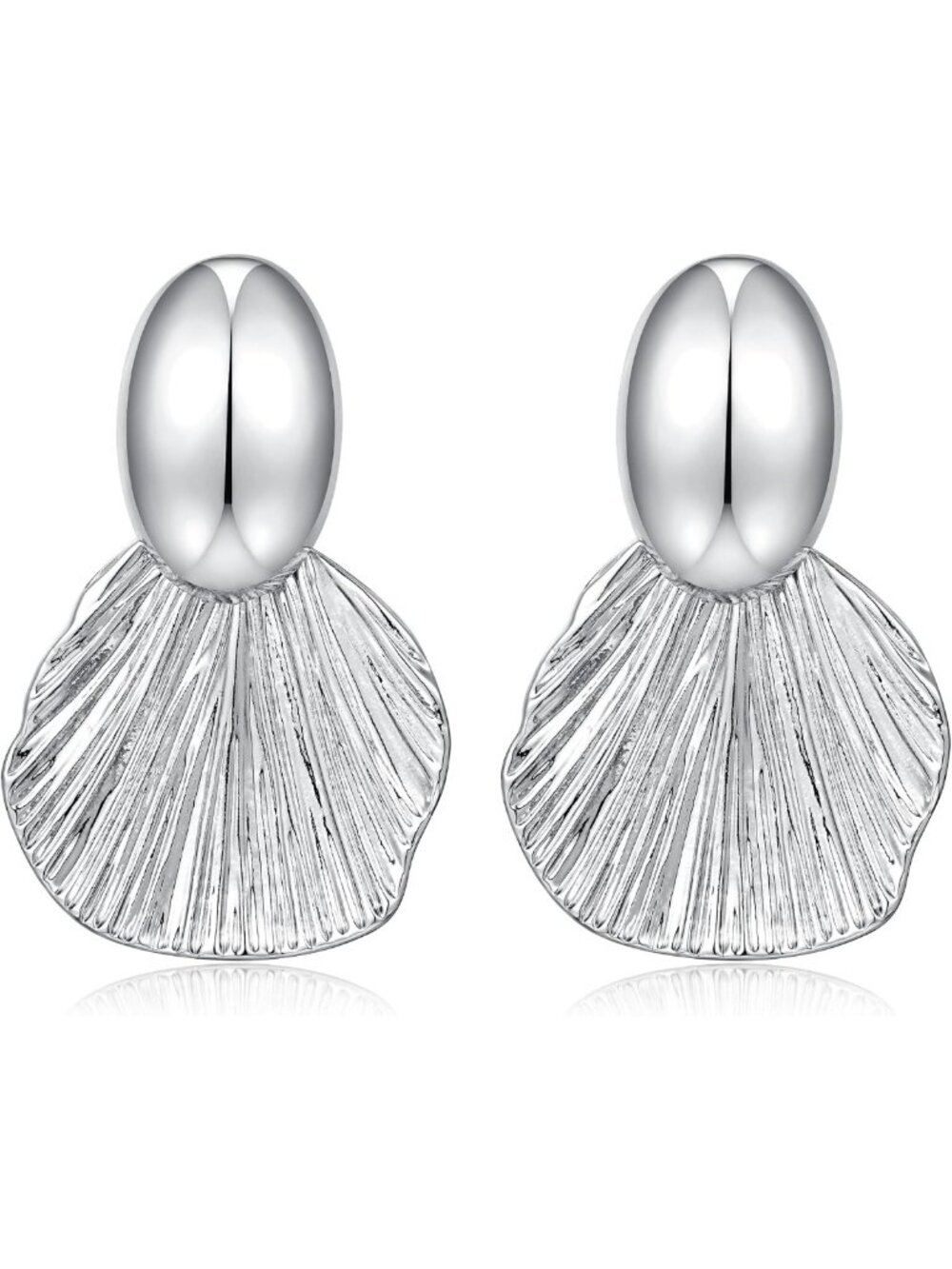 Chunky Gold Plated Dangle Earrings | Two-Tone Fan-Shaped Shell Jewelry for Women